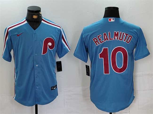 Mens Philadelphia Phillies #10 J.T. Realmuto Blue Cool Base Stitched Jersey